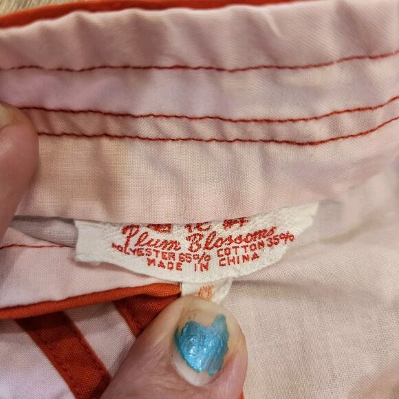 Vtg 60s Plum Blossoms Chinese Shirt Top Kids Girls 6 Asian Pink Red Embroidered - Picture 8 of 12